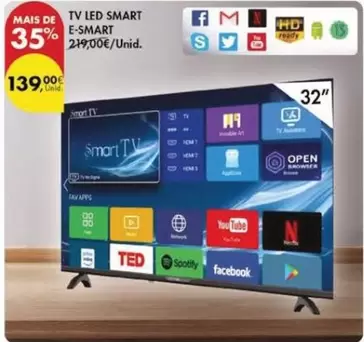 Oferta de Tv Led Smart E-Smart por 139€ em Pingo Doce