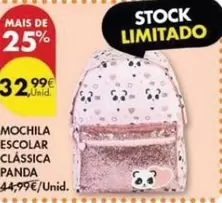 Oferta de Mochila Escolar Clássica Panda por 32,99€ em Pingo Doce