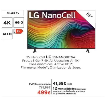 Oferta de LG - Tv NanoCell 55NANO81T6A por 499€ em El Corte Inglés