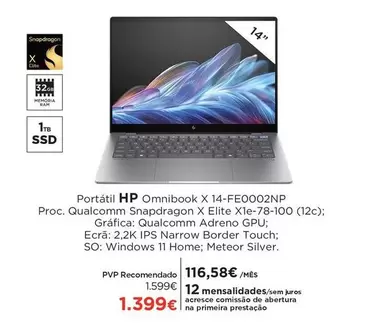 Oferta de HP - Portátil Omnibook X 14-fe0002np por 1399€ em El Corte Inglés