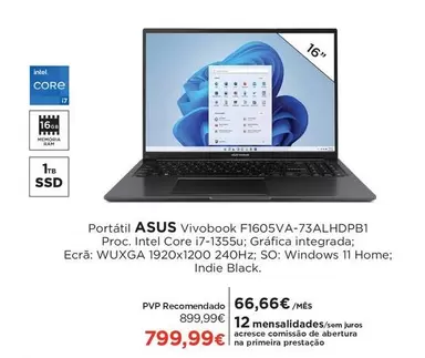 Oferta de Intel - Portátil Vivobook F1605va-73alhdpb 1 por 799,99€ em El Corte Inglés