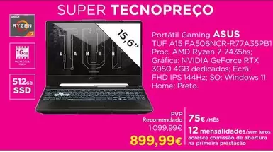 Oferta de Asus - Portátil Gaming Tuf A15 Fa506nc-r7aa35pb por 899,99€ em El Corte Inglés