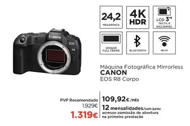 Oferta de Canon - Màquina Fotografica Mirrorless Eos R8 Corpo por 109,92€ em El Corte Inglés