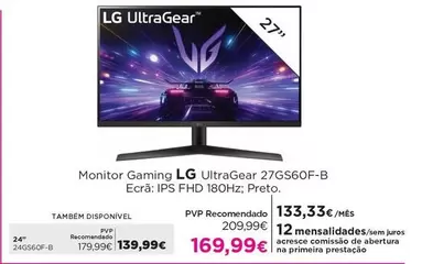 Oferta de LG - Monitor Gaming Ps Fhd 18ohz por 169,99€ em El Corte Inglés