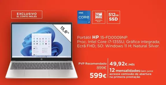 Oferta de Intel - Portátil 15-fd0009np por 599€ em El Corte Inglés