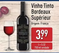 Oferta de Vinho Tinto Bordeaux Superieur por 3,99€ em Aldi