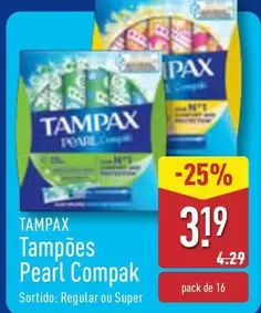 Oferta de Tampax - Tampões Pearl Compak por 3,19€ em Aldi