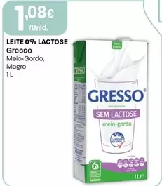 Oferta de Gresso - Leite 0% Lactose por 1,08€ em Intermarché