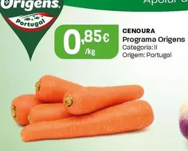 Oferta de Programa Origens - Cenoura por 0,85€ em Intermarché