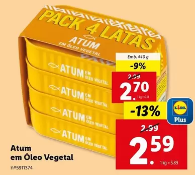 Oferta de Lidl - Atum Em Oleo Vegetal por 2,59€ em Lidl