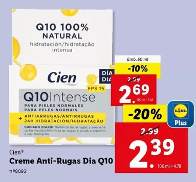 Oferta de Cien - Creme Anti-Rugas Dia Q10 por 2,39€ em Lidl