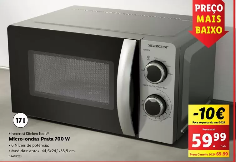 Oferta de Silvercrest - Micro-ondas Prata 700 W por 59,99€ em Lidl