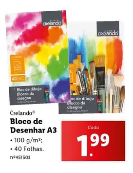 Oferta de Crelando Bloco De Desenhar A3 por 1,99€ em Lidl