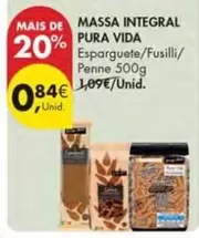 Oferta de Pura vida - Massa Integral Pura Vida por 0,84€ em Pingo Doce