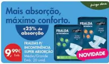 Oferta de Fraldas P/ Incontinència Super Absorção por 9,99€ em Pingo Doce