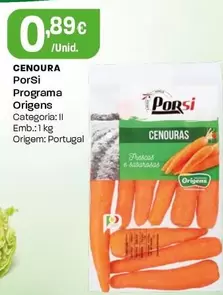 Oferta de Porsi Programa Origens - Cenoura por 0,89€ em Intermarché