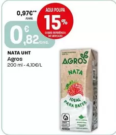 Oferta de Agros - Nata UHT por 0,82€ em Intermarché