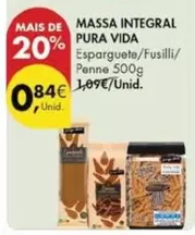 Oferta de Pura vida - Massa Integral Pura Vida por 0,84€ em Pingo Doce