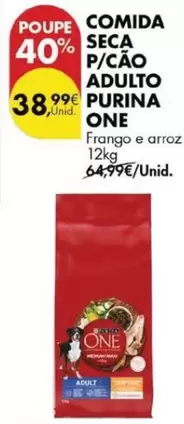 Oferta de PurinaOne - Comida Seca P/cao Adulto por 38,99€ em Pingo Doce