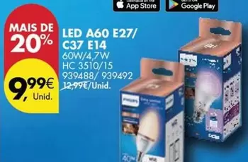 Oferta de Led A60 E27/ C37 E14 por 9,99€ em Pingo Doce