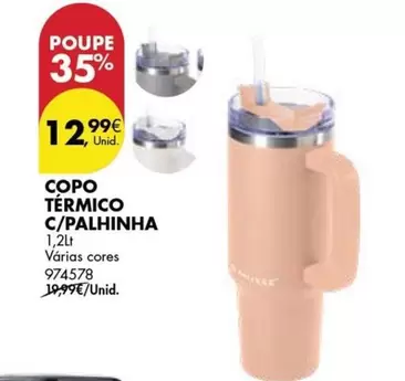 Oferta de Copo Térmico C/palhinha por 12,99€ em Pingo Doce