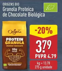 Oferta de Origens Bio - Granola Proteica De Chocolate Biologica por 3,79€ em Aldi