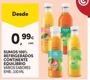 Oferta de Continente - Sumos 100% Refrigerados  Equilibrio por 0,99€ em Continente Bom dia