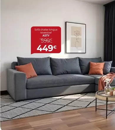 Oferta de Sofá Chaise Longue Reversivel  Asty por 449€ em Homy Casa